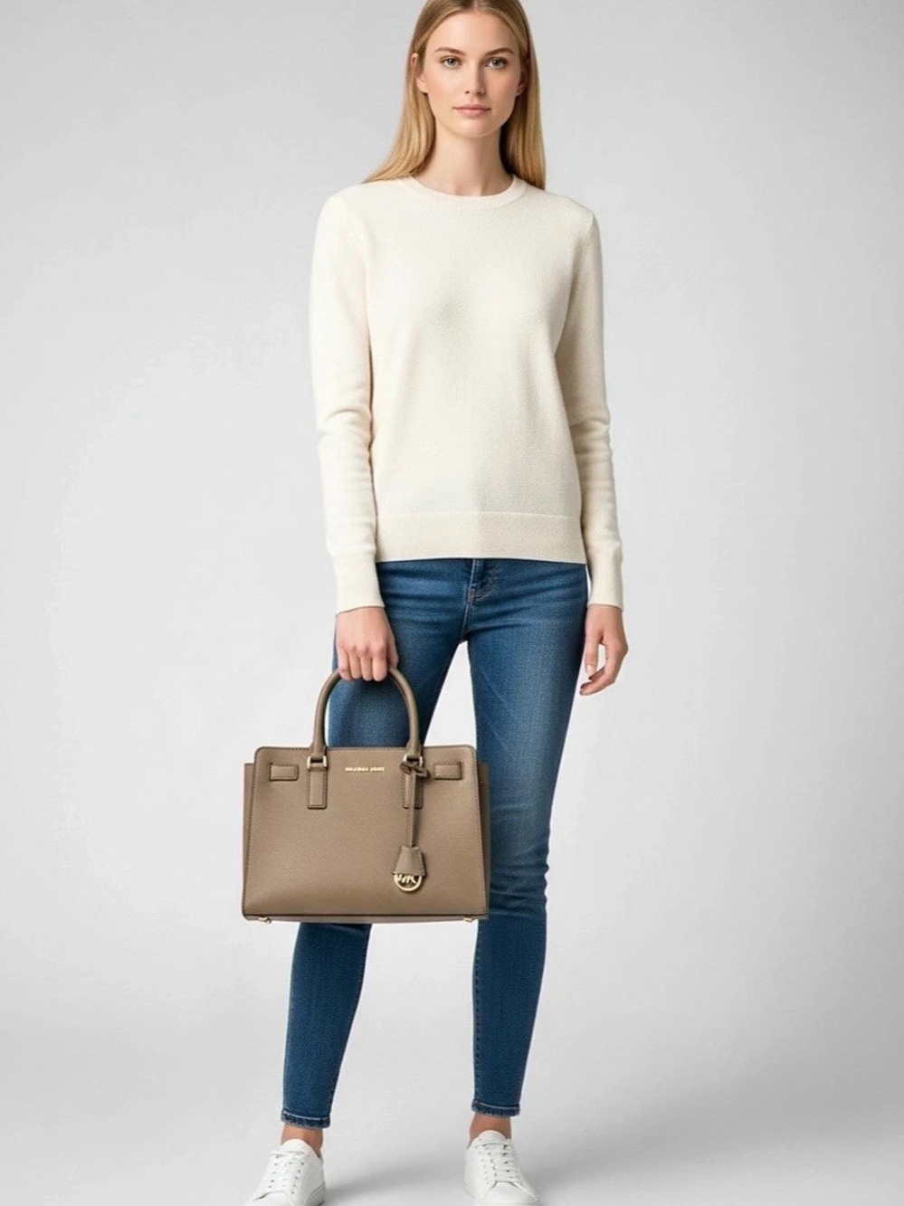 Michael Kors Dillon Dark Dune Taupe Satchel with Gold hardware